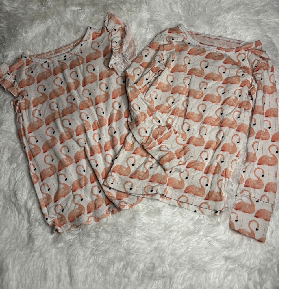 Little Pajama Co Flamingo Bamboo Viscose Pajama Tops Set of 2 Pink 2T Ruffle